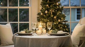 Festive date night tablescape idea, dinner table setting for two and Christmas, New Year, Valentines day decor, English country home styling photo