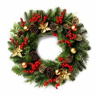 AI generated Christmas wreath isolated on white background, holiday decoration, post-processed, generative ai photo