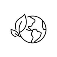 Green earth planet icon. Simple outline style. World ecology, globe with leafs, eco environment logo, save nature concept. Thin line symbol. Vector illustration isolated.