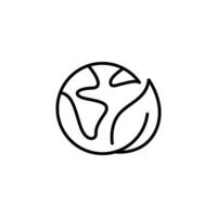 verde tierra planeta icono. sencillo contorno estilo. mundo ecología, globo con hojas, eco ambiente logo, salvar naturaleza concepto. Delgado línea símbolo. vector ilustración aislado.