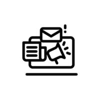 News content icon. Simple outline style. Media announce, newsletter update, digital press, coverage, laptop with megaphone concept. Thin line symbol. Vector illustration isolated. Editable stroke.