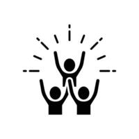 Group happy people icon. Simple solid style. Active kid, joy, fun team, enjoy, fan, freedom concept. Black silhouette, glyph symbol. Vector illustration isolated.