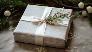 AI generated Christmas gift wrapping idea for boxing day and winter holidays in the English countryside tradition photo