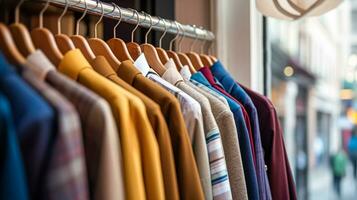 ai generado ropa de caballero Tienda en Inglés campo estilo, otoño invierno ropa colección foto