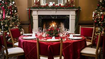 AI generated Christmas at the manor, English countryside decoration and interior decor photo