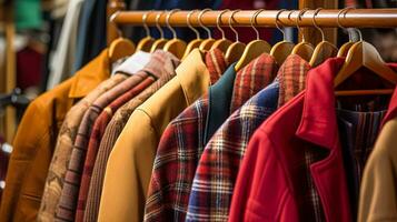 ai generado ropa de caballero Tienda en Inglés campo estilo, otoño invierno ropa colección foto