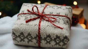 AI generated Christmas gift wrapping idea for boxing day and winter holidays in the English countryside tradition photo