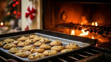 ai generado Navidad horneando, Días festivos receta y hogar cocinando, fiesta hornea, ingredientes y preparación en Inglés país cabaña cocina, hecho en casa comida y libro de cocina foto