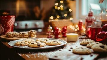 ai generado Navidad horneando, Días festivos receta y hogar cocinando, fiesta hornea, ingredientes y preparación en Inglés país cabaña cocina, hecho en casa comida y libro de cocina foto