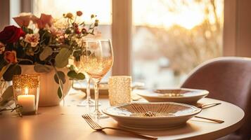 Holiday dinner at home, table decor photo