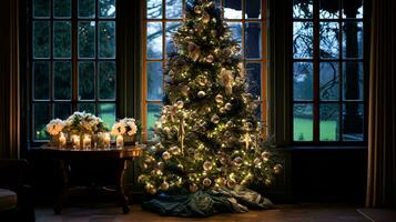 AI generated Christmas at the manor, English countryside decoration and interior decor photo