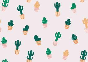 Vector illustration of pattern with colorful and stylized cactuses. Art for wallpaper, gift paper, fabric prints, etc.