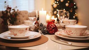 AI generated Holiday dinner at home, table decor photo