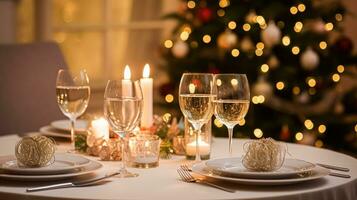 AI generated Holiday dinner at home, table decor photo