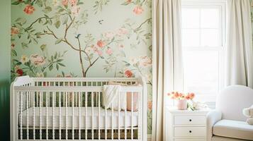 AI generated Baby room decor and interior design inspiration in the English countryside style cottage photo