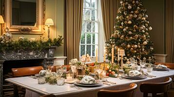 AI generated Christmas at the manor, English countryside decoration and interior decor photo