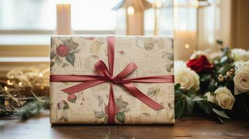 AI generated Christmas gift wrapping idea for boxing day and winter holidays in the English countryside tradition photo