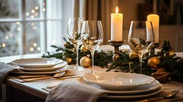 Holiday dinner at home, table decor photo