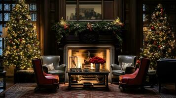 AI generated Christmas at the manor, English countryside decoration and interior decor photo