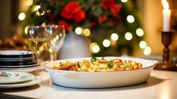 Winter holiday meal for dinner celebration menu, main course festive dish for Christmas, family event, New Year and holidays, English country food recipe photo