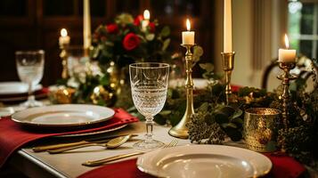 AI generated Holiday dinner at home, table decor photo