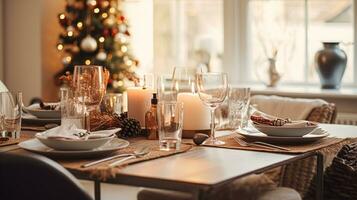 AI generated Holiday dinner at home, table decor photo