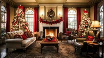 AI generated Christmas at the manor, English countryside decoration and interior decor photo