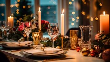 Holiday dinner at home, table decor photo