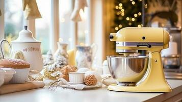 AI generated Christmas baking, holidays recipe and home cooking, holiday bakes, ingredients and preparation in English country cottage kitchen, homemade food and cookbook photo