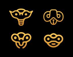 four different snake head icons on a black background vector