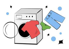 Washing clothes in the washing machine vector