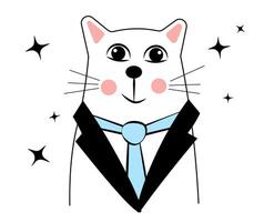 gato en un negocio traje en un blanco antecedentes vector