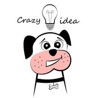 It's a crazy idea. Dog with a light bulb on a white background vector