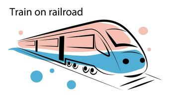 Train on the railway. Vector illustration in doodle style