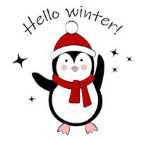 Penguin in hat and scarf on white background vector