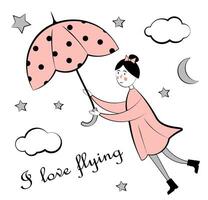 Girl flying on an umbrella vector