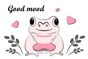 Pink frog on white background. Good mood vector