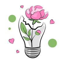 Broken light bulb with flower on white background vector