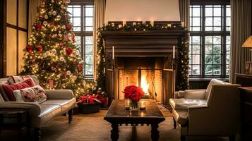 AI generated Christmas at the manor, English countryside decoration and interior decor photo