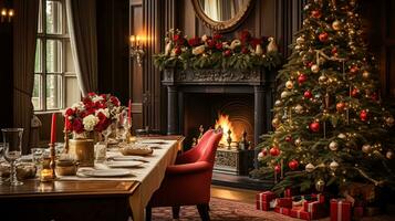 AI generated Christmas at the manor, English countryside decoration and interior decor photo