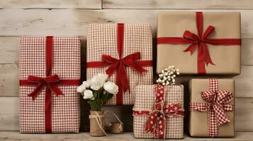 AI generated Christmas gift wrapping idea for boxing day and winter holidays in the English countryside tradition photo