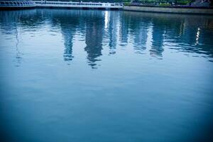 city building reflect on water lake surface photo