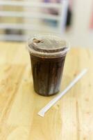 Ices mint cocoa drinks serve in clear plastic cup with Straw photo