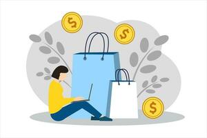 Girl shopping on the Internet vector