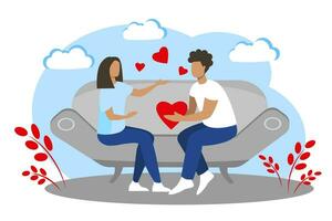 A dark-skinned couple. Love Date vector