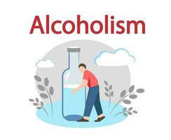 A man and a bottle of vodka. Alcohol dependence vector