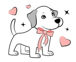 Cute puppy with pink bows on white background vector