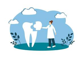 The dentist fills the tooth. Dental Restoration vector