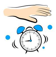 Hand and alarm clock on white background vector