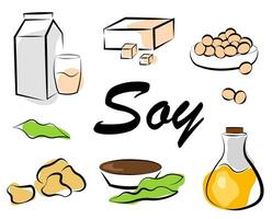 Soy products on a white background vector